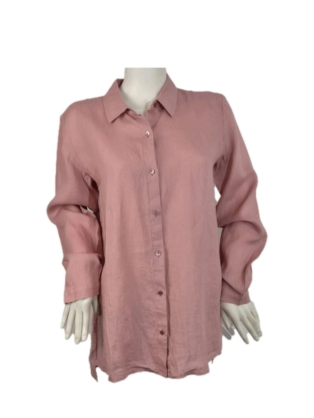 Eileen Fisher Women's Shirt Size XS Linen Long Sleeve Button Up Pink Pale 34